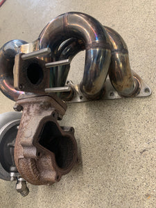 OBX racing exaust manifold and Holset HY35 turbo rebuilt by Justin whitesell.