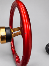 Load image into Gallery viewer, Candy Red Nardi 14 inch steering wheel with NRG quick release.