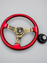Load image into Gallery viewer, Candy Red Nardi 14 inch steering wheel with NRG quick release.