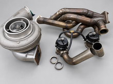 Load image into Gallery viewer, Masfab Twin Scroll T4 SideWinder Twin Scroll T4 exhaust manifold, Precision 46mm Wastegates and Bullseye S372 Turbocharger.