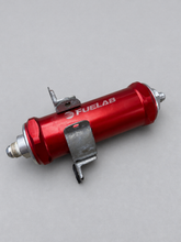 Load image into Gallery viewer, Fuelab long inline fuel filter -6an &amp; 8an (red)