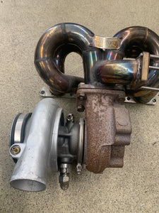 OBX racing exaust manifold and Holset HY35 turbo rebuilt by Justin whitesell.