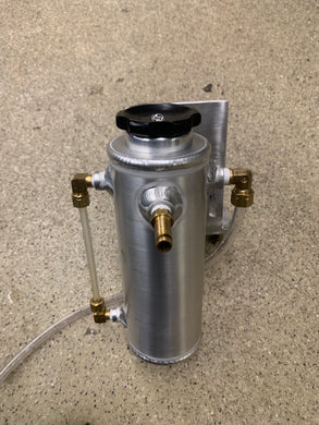 JMF universal deluxe coolant overflow tank with homemade bracket.