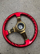 Load image into Gallery viewer, Candy Red Nardi 14 inch steering wheel with NRG quick release.