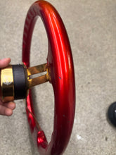 Load image into Gallery viewer, Candy Red Nardi 14 inch steering wheel with NRG quick release.