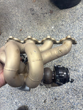 Load image into Gallery viewer, DSM Archer Fabrication Ceramic Coated VBand Manifold with Garrett GT35R in Tial Vband hotside - with wastegate and lines