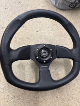 Load image into Gallery viewer, NR-G innovations flat bottom leather steering wheel with NR-G quick release