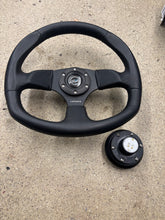 Load image into Gallery viewer, NR-G innovations flat bottom leather steering wheel with NR-G quick release